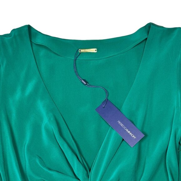NWT Rebecca Minkoff Silk Dress Sz.4 Kelly Green V-Neck Feminine Coquette Glam - Picture 4 of 11